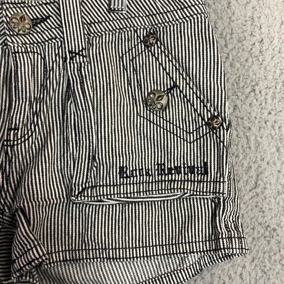 SOLDRock Revival Distressed Navy White Stripe Fleur de Lis Flap Pocket Shorts 26 - Picture 3 of 10
